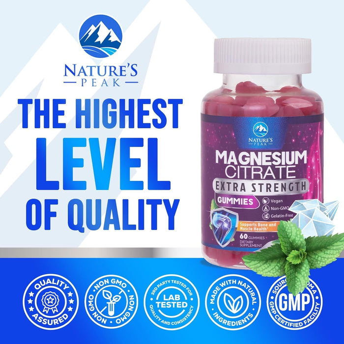 Magnesium Gummy - High Absorption Magnesium Citrate Supplement for Stress Support for Adults & Kids - Calm Magnesium Gummies Dietary Supplements - Bone Support & Heart Support