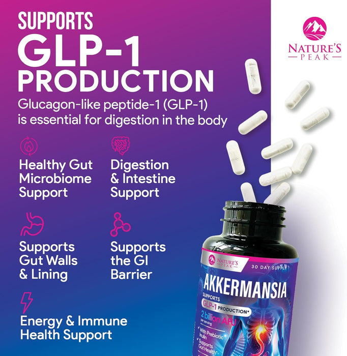 Akkermansia Probiotic with Prebiotic Fiber - Akkermansia Muciniphila GLP-1 Probiotics for Women & Men - Digestive, Gut, Overall Health & Immune Support, Third-Party Tested, Gluten-Free