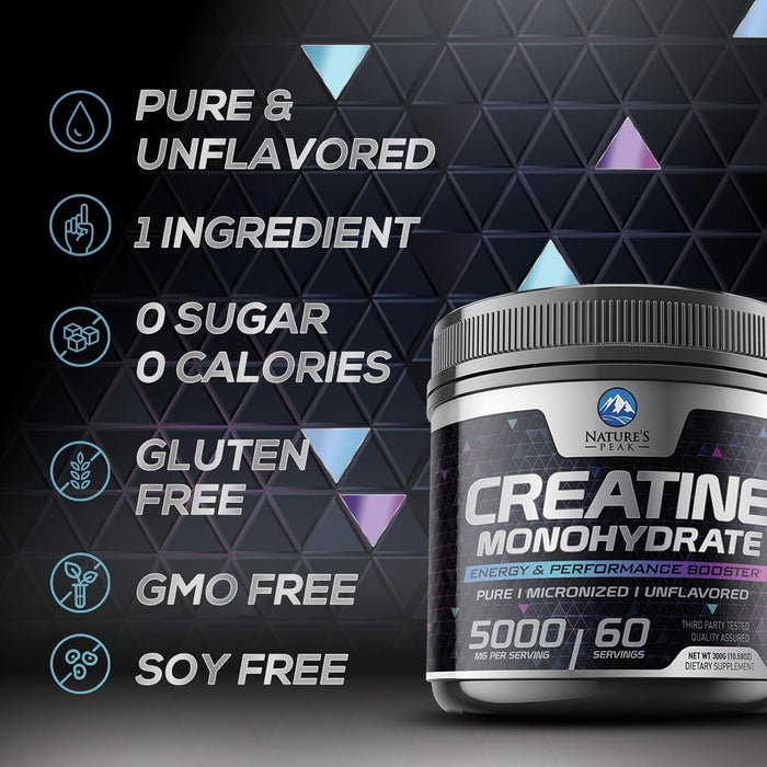 Micronized Creatine Monohydrate Powder 5000mg Per Serv (5g), Keto Friendly Workout Supplement, Supports Muscle Growth, Strength & Recovery - Pure Unflavored Vegan Pre Workout Supplements - 60 Servings