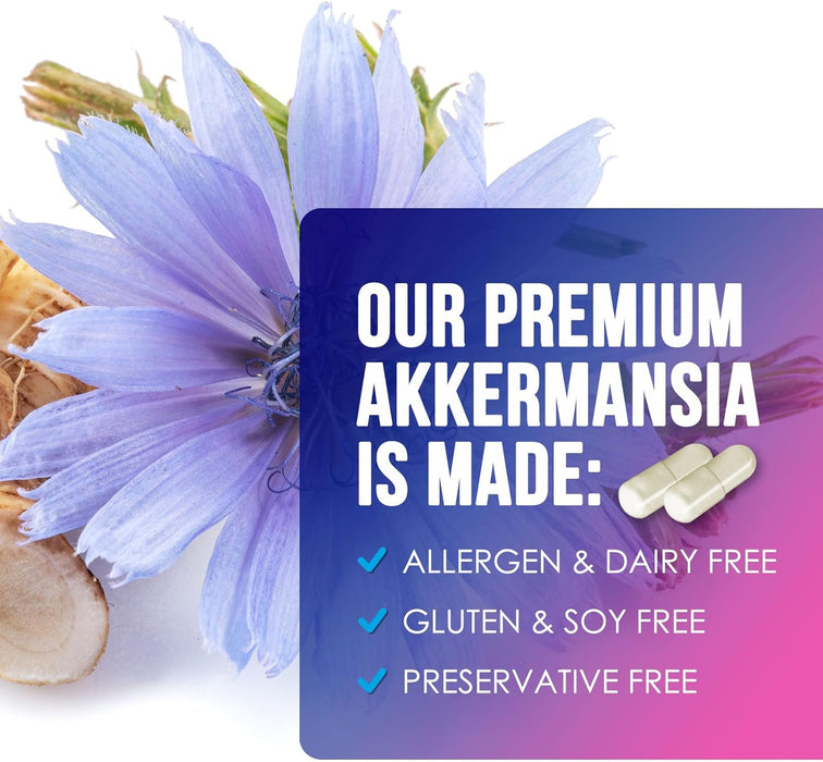 Akkermansia Probiotic with Prebiotic Fiber - Akkermansia Muciniphila GLP-1 Probiotics for Women & Men - Digestive, Gut, Overall Health & Immune Support, Third-Party Tested, Gluten-Free