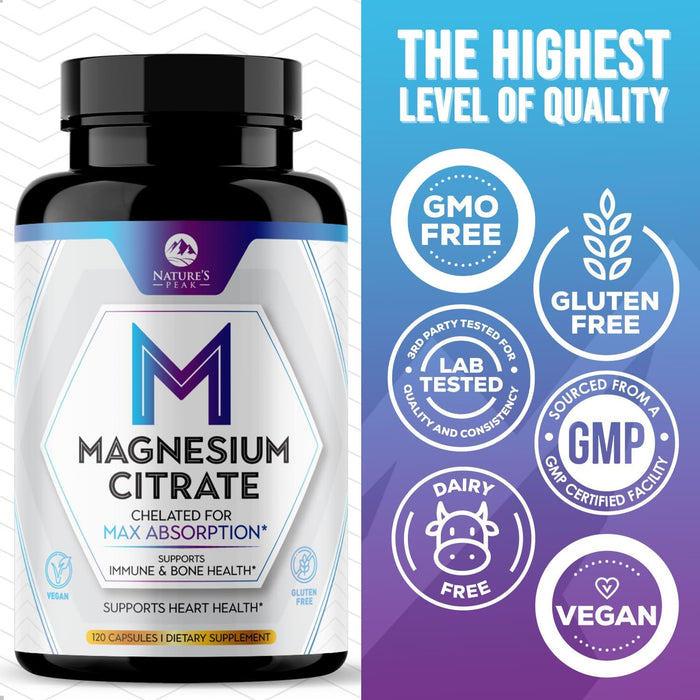 Magnesium Supplement 1000mg - Extra Strength Magnesium Complex for Muscle, Nerve, Bone & Heart Health Support - High Absorption Magnesium Citrate 500mg Capsules