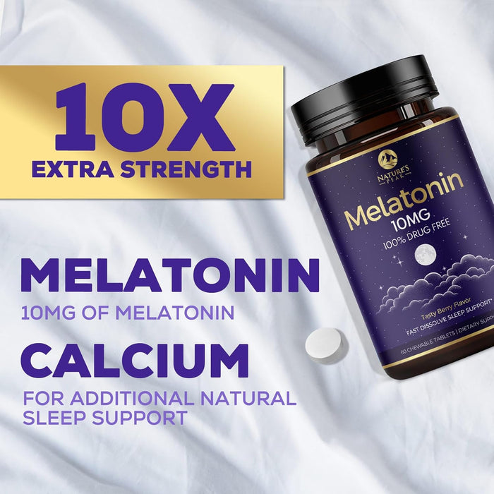 Melatonin 10mg, Strawberry-Flavored Fast Dissolve Tablets for Natural Sleep Support, Maximum Strength Melatonin Dietary Sleep Supplement for Adults, Sugar Free, Vegetarian, Non-GMO - 60 Count