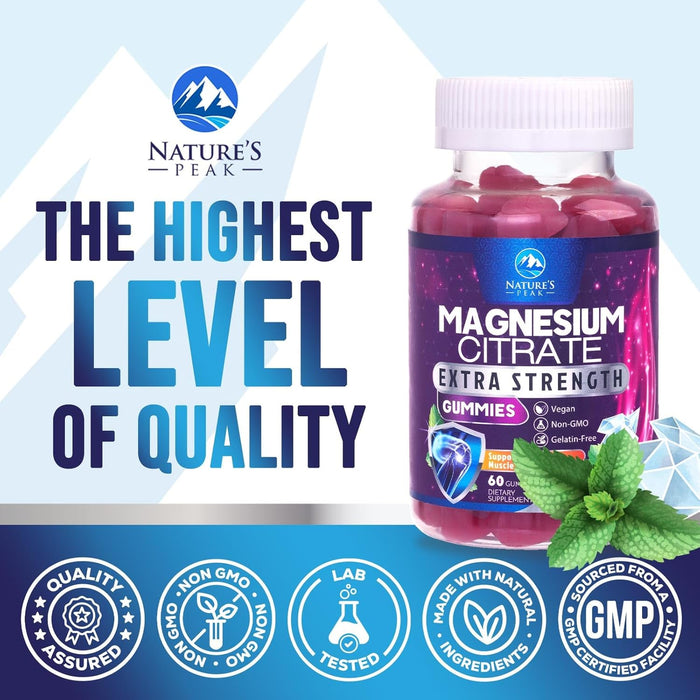 Magnesium Gummy - High Absorption Magnesium Citrate Supplement for Stress Support for Adults & Kids - Calm Magnesium Gummies Dietary Supplements - Bone Support & Heart Support - 60 Gummies