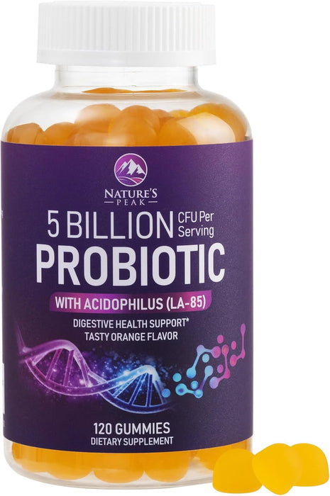 Daily Probiotic Gummies Extra Strength, 5 Billion CFU Probiotics for Women & Men - Digestive Health & Immune Support, Gluten Free - Nature's Non-GMO Supplement, Natural Orange Flavor