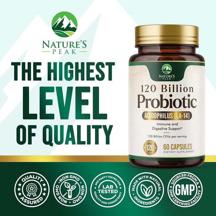 Probiotics for Digestive Health - 120 Billion CFU Guaranteed with Diverse Strains for Women's Vaginal & Urinary Health & Daily Immune Support, Nature's Acidophilus Probiotic Supplement