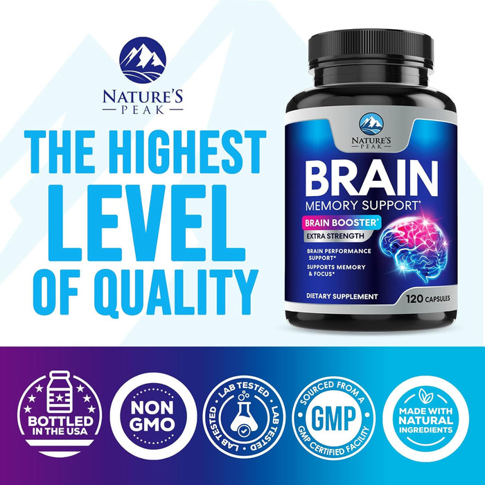 Brain Supplement for Memory and Focus, Nootropic Support for Concentration, Clarity, Energy, Brain Health with Bacopa, Cognitive Vitamins, Phosphatidylserine, DMAE, Nootropics & More - 120 Count