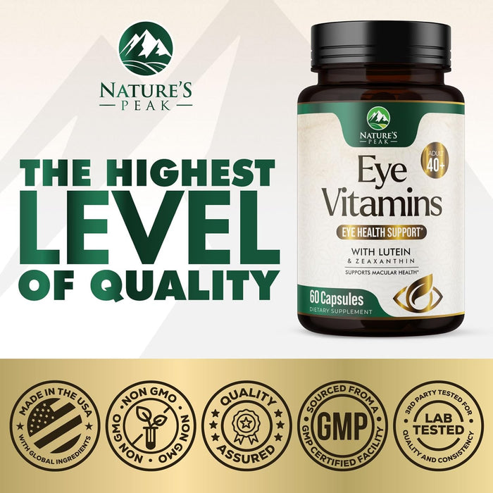 Eye Vitamins - Eye Vitamin and Mineral Supplement with Zeaxanthin, Lutein, Vitamin C, E, and Zinc - Eyes Health Supplement - Support for Eye Strain and Vision for Adults 40 and 50 Plus