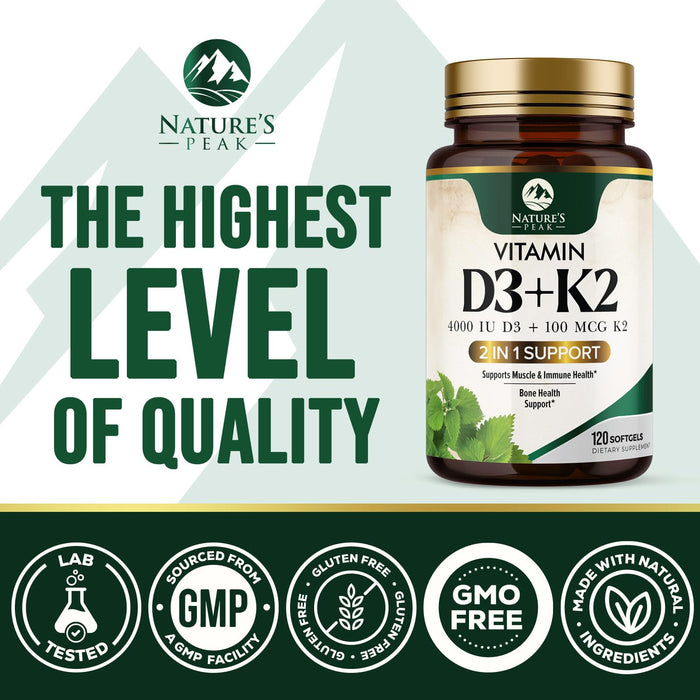 Vitamin D3 + K2 (MK-7) – 5000 IU D3 + 100mcg K2 – 120 D3K2 Complex Softgels