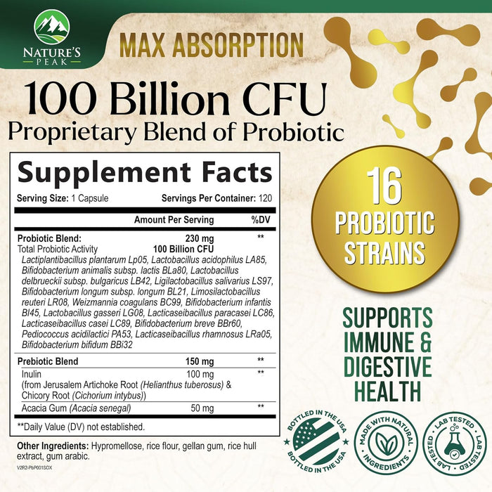 Probiotics for Digestive Health - 120 Billion CFU Guaranteed with Diverse Strains for Women's Vaginal & Urinary Health & Daily Immune Support, Nature's Acidophilus Probiotic Supplement - 120 Count