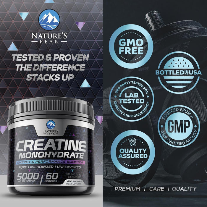 Micronized Creatine Monohydrate Powder 5000mg Per Serv (5g), Keto Friendly Workout Supplement, Supports Muscle Growth, Strength & Recovery - Pure Unflavored Vegan Pre Workout Supplements - 60 Servings