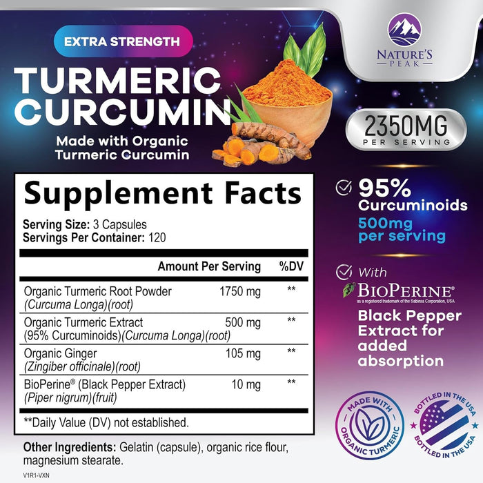 Turmeric Supplement Curcumin 2350mg - with Organic Ginger & Turmeric, BioPerine Black Pepper Extract 95% Curcuminoids - Advanced Absorption Antioxidant & Joint Immune Support - Vegan - 360 Capsules