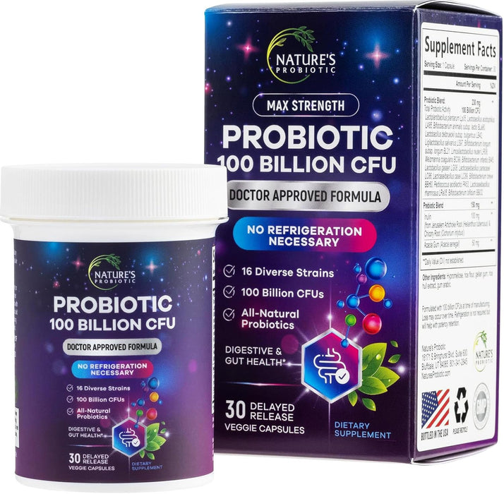 Probiotic Pills 100 Billion CFU Prebiotics, Acidophilus Probiotics Supports Immune System Digestive Health, Supports Occasional Constipation & Bloating, Daily Supplement for Women & Men - 30 Capsules
