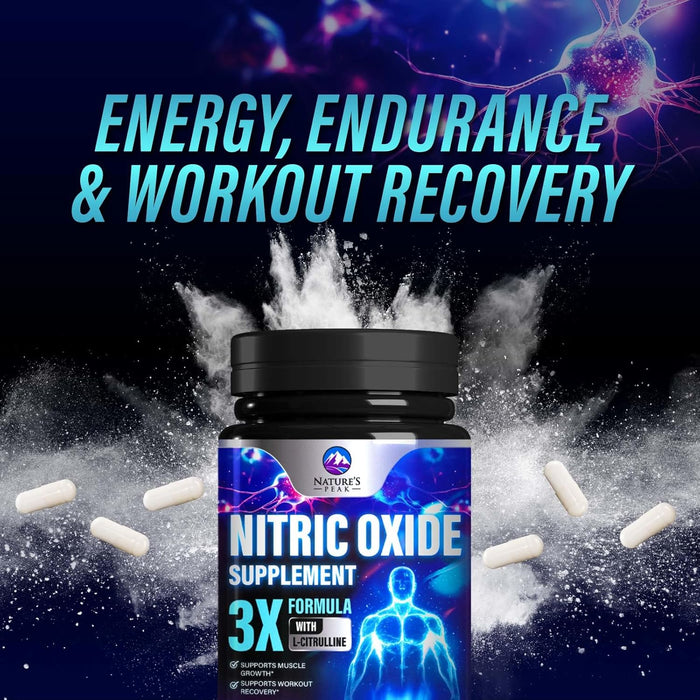 Nitric Oxide Supplement 3000mg L Arginine 3X Strength - Citrulline Malate & AKG - Extra Strength Muscle Supporting Nitric Booster for Muscle Growth & Workout Recovery to Train Harder - 60 Count
