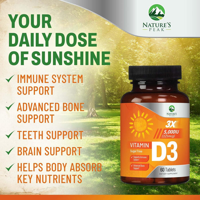 Vitamin D3 5000 IU (125 mcg) - High Potency Vitamin D Chewables for Bone, Teeth, Muscle & Immune Support, Sugar Free, Non-GMO, Gluten Free, Extra Strength Vitamin D Supplements - 60 Count
