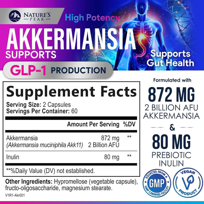 Akkermansia Probiotic with Prebiotic Fiber - Akkermansia Muciniphila GLP-1 Probiotics for Women & Men - Digestive, Gut, Overall Health & Immune Support, Third-Party Tested, Gluten-Free