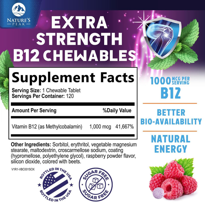 Vitamin B12 1000 mcg (Methylcobalamin) Super B 12 Complex 120 Day Supply