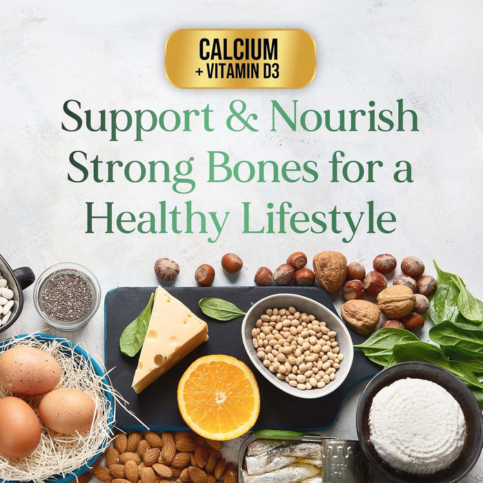 Calcium 1200 mg Plus Vitamin D3, Bone Health & Immune Support - Nature's Calcium Supplement with High Potency Vitamin D for Extra Strength Carbonate Absorption Dietary Supplement