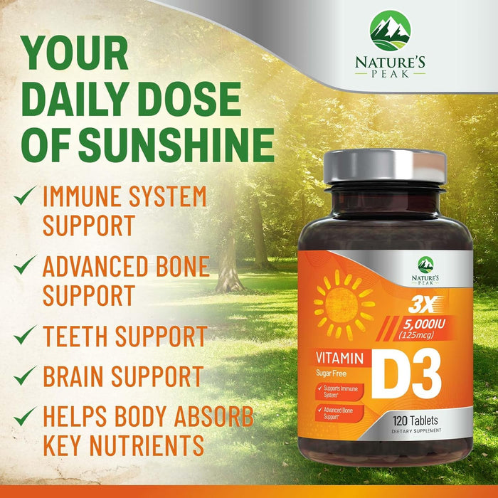 Vitamin D3 5000 IU (125 mcg) - High Potency Vitamin D Chewables for Bone, Teeth, Muscle & Immune Support, Sugar Free, Non-GMO, Gluten Free, Extra Strength Vitamin D Supplements