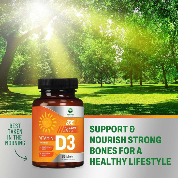 Vitamin D3 5000 IU (125 mcg) - High Potency Vitamin D Chewables for Bone, Teeth, Muscle & Immune Support, Sugar Free, Non-GMO, Gluten Free, Extra Strength Vitamin D Supplements - 60 Count