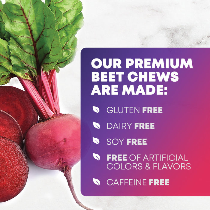 Beet Chews - Soft Beet Root Chewables with Grape Seed Extract Supports Heart Health & Energy with Powerful Antioxidants - Beetroot Nitric Oxide Supplement, Acai Berry Flavor - 60 Vegan Soft Chews