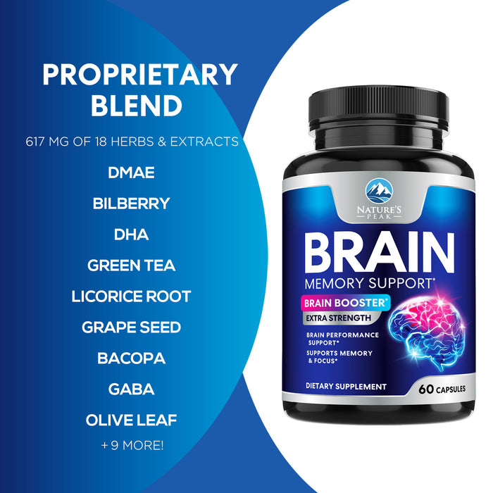 Brain Supplement for Memory and Focus, Nootropic Support for Concentration, Clarity, Energy, Brain Health with Bacopa, Cognitive Vitamins, Phosphatidylserine, DMAE, Nootropics & More