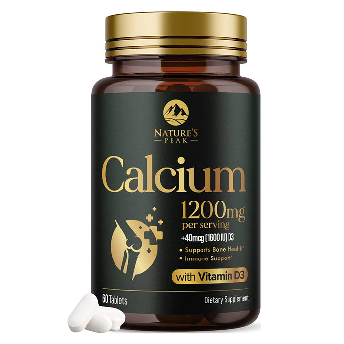 Calcium 1200 mg Plus Vitamin D3, Bone Health & Immune Support - Nature's Calcium Supplement with High Potency Vitamin D for Extra Strength Carbonate Absorption Dietary Supplement