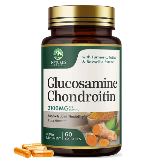 Glucosamine with Chondroitin Turmeric Supplement, Triple Strength Standardized 2100mg with Boswellia & Bromelain - for Joint Support & Comfort