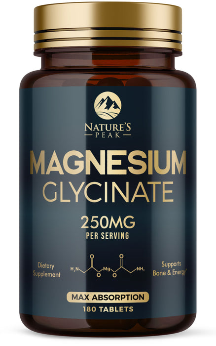 Magnesium Glycinate 250mg - 100% Chelated for Max Absorption, Magnesium Capsules for Bone, Muscle & Heart Health Support, Nature's Magnesium Supplement, Vegan, Gluten Free, Non-GMO