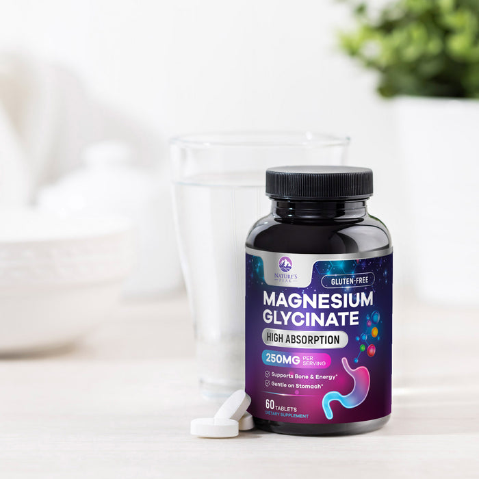 Magnesium Glycinate 250mg - 100% Chelated for Max Absorption, Magnesium Capsules for Bone, Muscle & Heart Health Support, Nature's Magnesium Supplement, Vegan, Gluten Free, Non-GMO