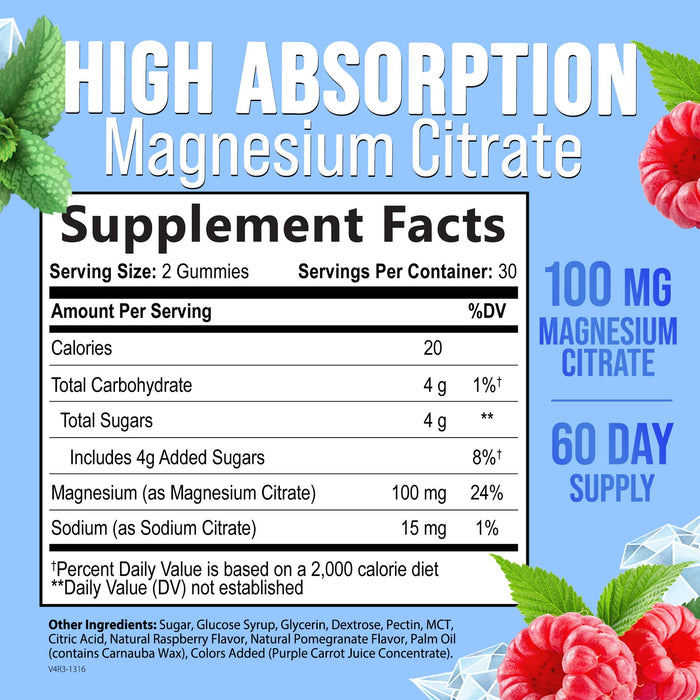 Magnesium Gummy - High Absorption Magnesium Citrate Supplement for Stress Support for Adults & Kids - Calm Magnesium Gummies Dietary Supplements - Bone Support & Heart Support