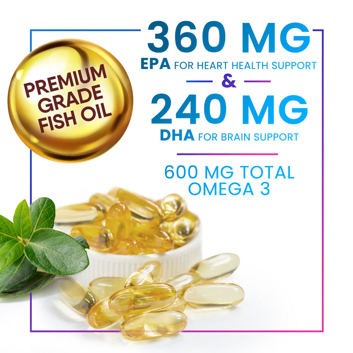 Triple Strength Omega 3 Fish Oil 2400 mg Softgels, Nature's Fish Oil Supplements, Brain & Heart Health Support - EPA & DHA, 1200 MG Fish Oil in Each Softgel, Omega-3 Supplement Softgels - 60 Count