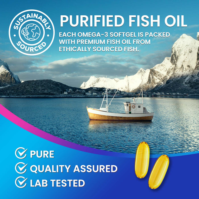 Triple Strength Omega 3 Fish Oil 2400 mg Softgels, Nature's Fish Oil Supplements, Brain & Heart Health Support - EPA & DHA, 1200 MG Fish Oil in Each Softgel, Omega-3 Supplement Softgels - 60 Count