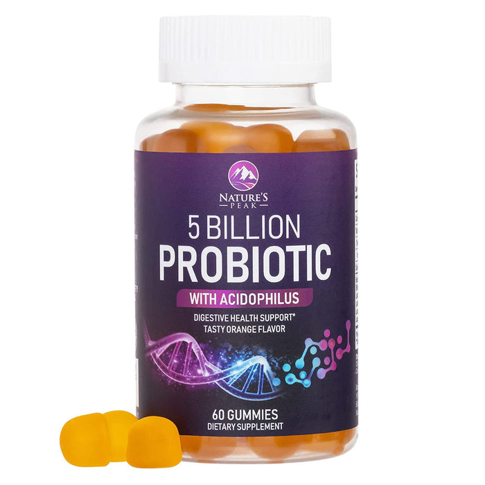 Daily Probiotic Gummies Extra Strength, 5 Billion CFU Probiotics for Women & Men - Digestive Health & Immune Support, Gluten Free - Nature's Non-GMO Supplement, Natural Orange Flavor