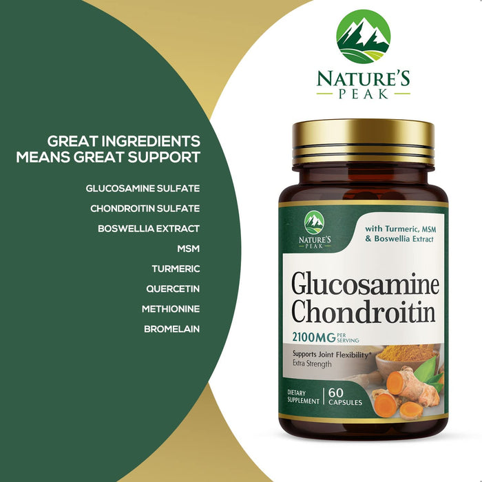 Glucosamine with Chondroitin Turmeric Supplement, Triple Strength Standardized 2100mg with Boswellia & Bromelain - for Joint Support & Comfort