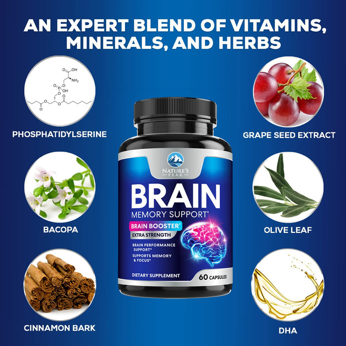 Brain Supplement for Memory and Focus, Nootropic Support for Concentration, Clarity, Energy, Brain Health with Bacopa, Cognitive Vitamins, Phosphatidylserine, DMAE, Nootropics & More