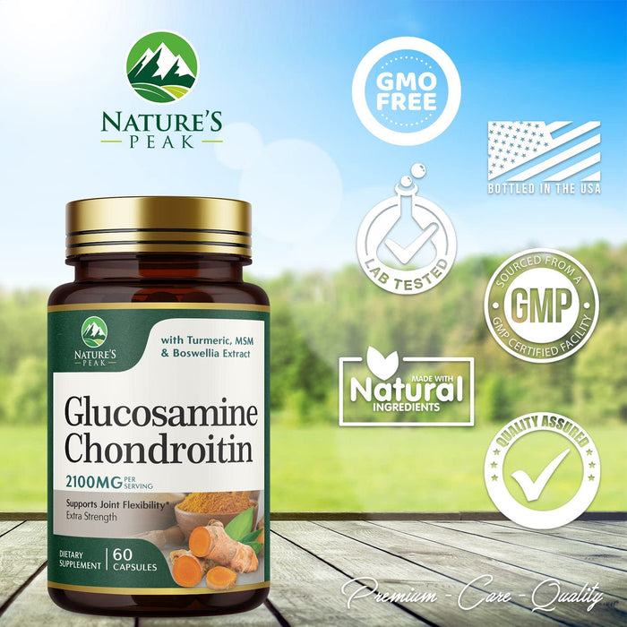 Glucosamine with Chondroitin Turmeric Supplement, Triple Strength Standardized 2100mg with Boswellia & Bromelain - for Joint Support & Comfort