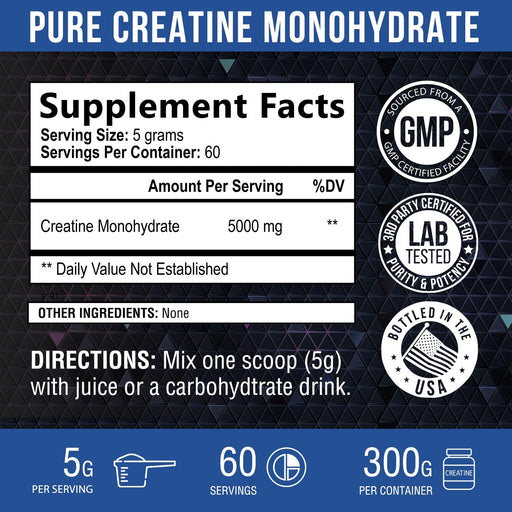 Creatine Monohydrate nature's peak energy & performance booster pure micronized unflavored dietary supplement